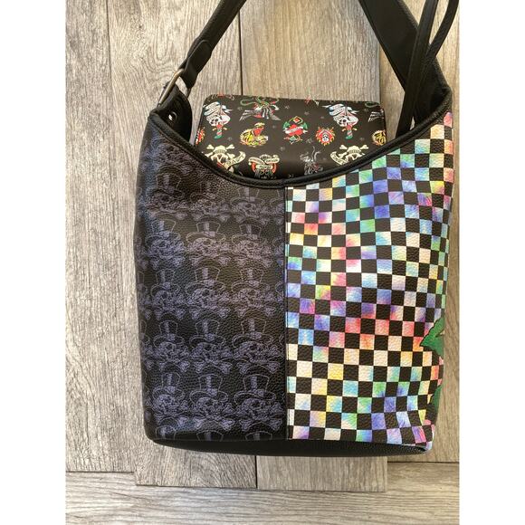 Ed Hardy Embellished Bag & Wallet Set | Skull Rose Tattoo Print - Picture 2 of 11